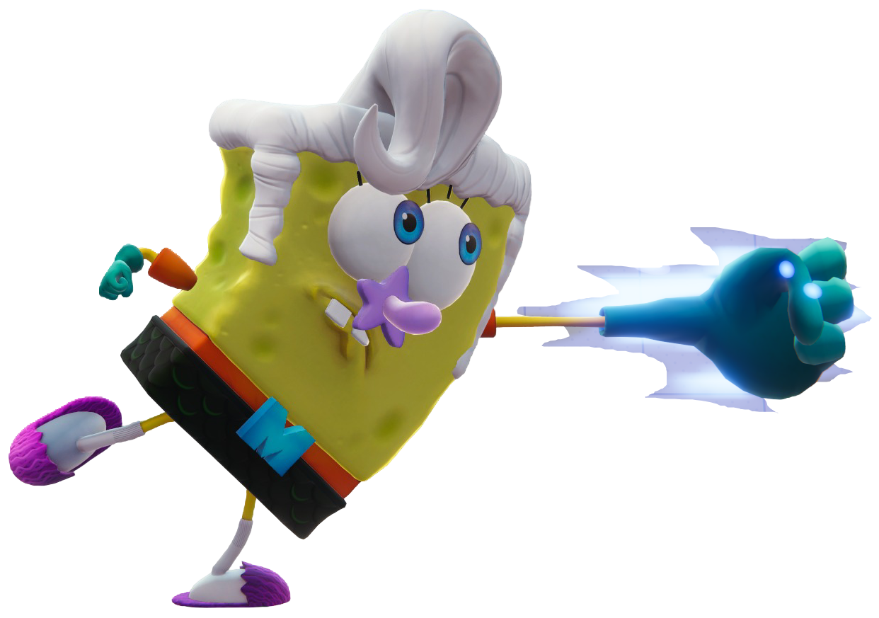 SpongeBob punching while dressed like Mermaid Man.