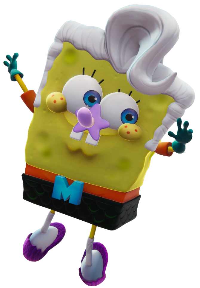 SpongeBob falling in the air happily dressed as Mermaid Man.