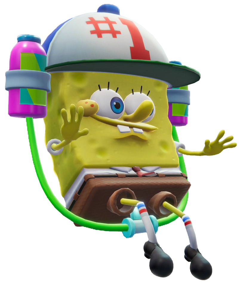 SpongeBob falling in midair, wearing a soda drinking hat.