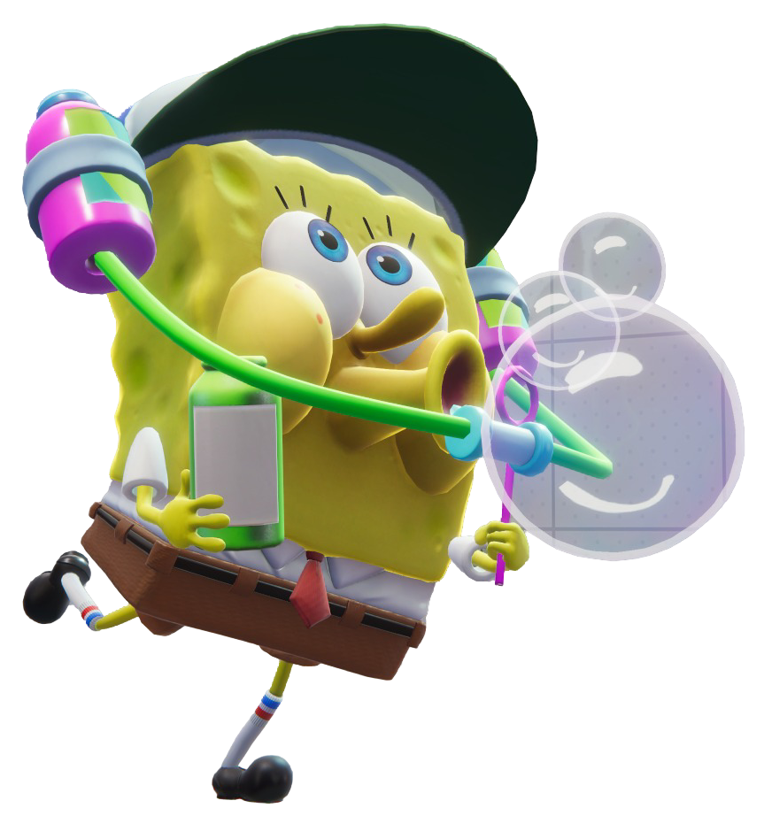 SpongeBob blowing bubbles, wearing a soda drinking hat.