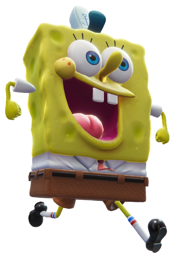 SpongeBob in his Krusty Krew uniform, running to work.