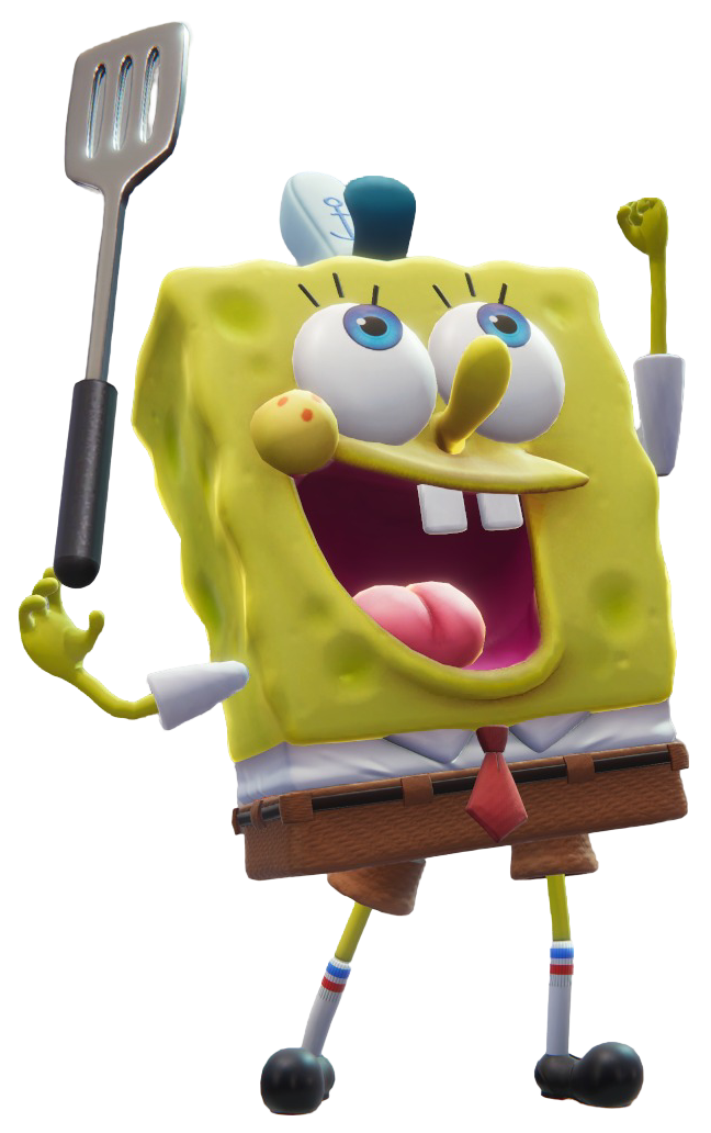 SpongeBob in his Krusty Krew uniform, happily lifting his spatula.