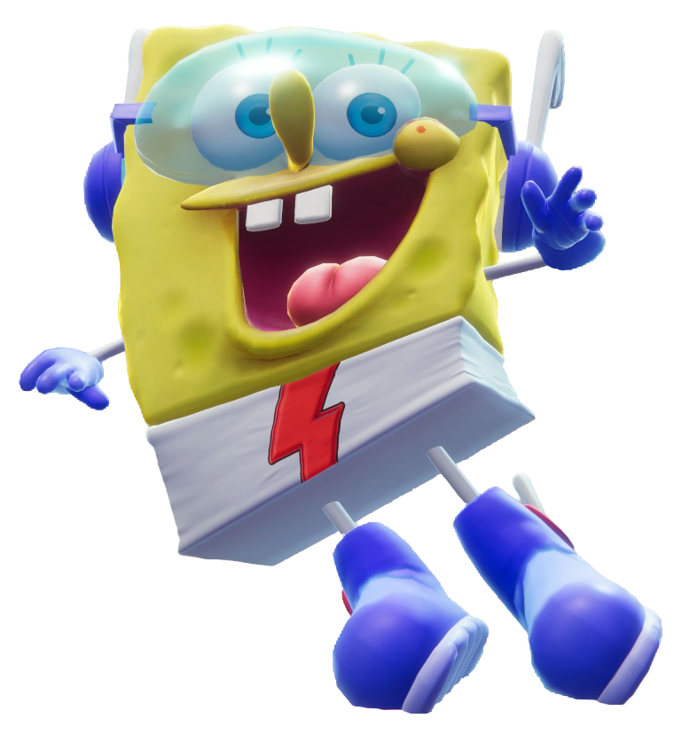 SpongeBob dressed as the Quickster, doing a side dodge.